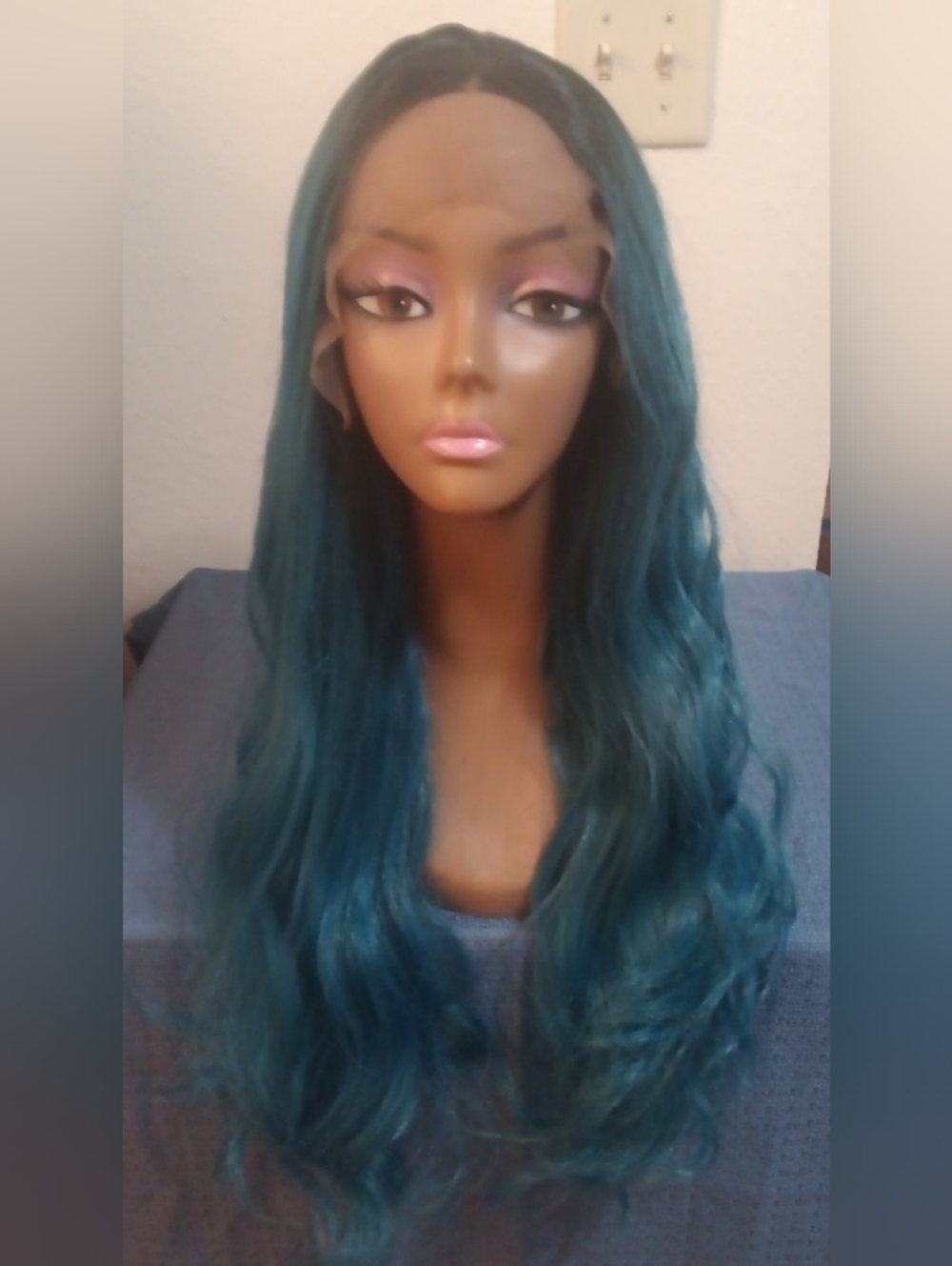 Teal Long Wavy Lace Front Wig - Unbranded
